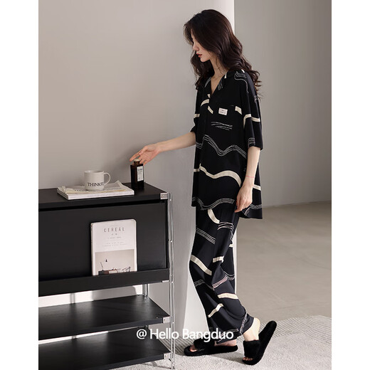 
Yalu pajamas for women in summer modal short-sleeved trousers thin summer 2025 new ice silk summer home clothing 12049 brown M (160 size) recommended weight 80-100 Jin [Jin equals 0.5 kg]
