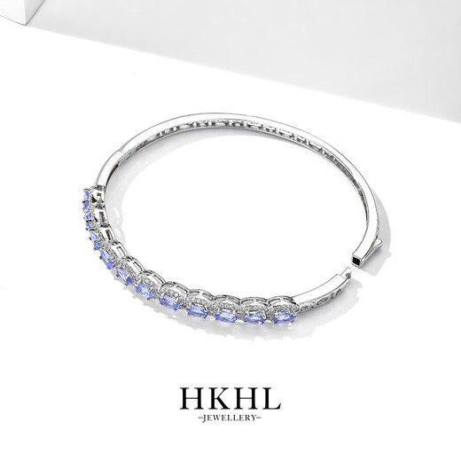HKHL 925银天然坦桑石银手镯女款蓝宝石镯子高级感银饰生日礼物送女友 天然坦桑石手镯（开合扣设计）