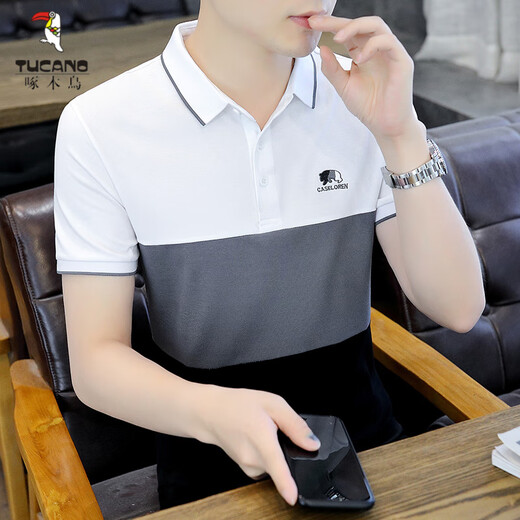 Camiseta de manga corta para hombres (Tucano) Summer con una joven camisa de polo casual con algodón de algodón a media manga de la camisa de fondo bordada tendencia WZ-826 Brown M