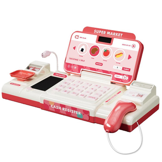 Wuyifanpin Children's Supermarkt-Registrierkasse Toys Simulation Spieler Haus Jungen und Mädchen 3. bis 6. Geburtstag Geschenke Erhöhen Sie High-End-Versionspulver-Scan/Zahlung/Intercom