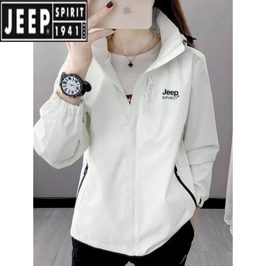 吉普（JEEP）冲锋衣女春秋季三合一可拆卸防风防水加绒加厚登山服男士外套 白色女(冬季两件套) 内胆可拆卸 L
