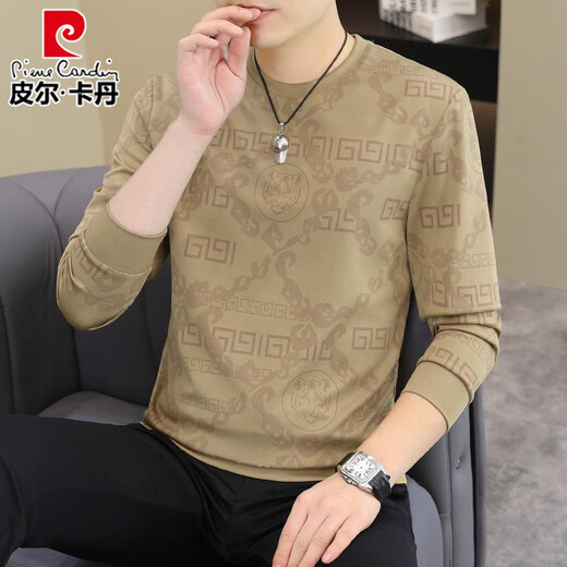 皮尔卡丹（pierre cardin）2025春秋新款男士长袖T恤欧货潮男帅气时尚卫衣加大码打底衫体恤 【春秋】6626白色 薄款 M 90-115斤