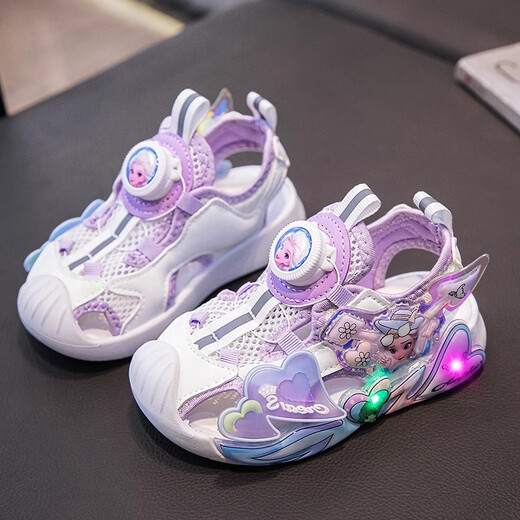 Heaacooa Kulomi Children's Sandals Girls Summer 2025 Nouvelle fille Baotou Sports Princesse Sandals Mid-Big Children's Éclairage Purple Aisha K869 27