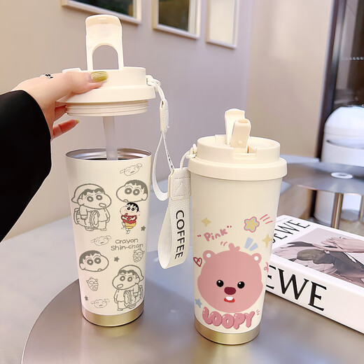 苏泊尔（SUPOR）保温杯女士高颜值2025新款凯蒂猫可爱咖啡杯学生大容量316陶瓷 不锈钢内胆-FA691线条小狗+挂绳