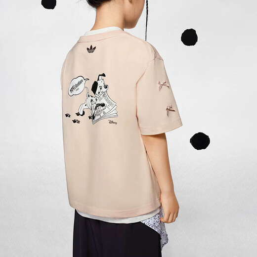 阿迪达斯 （adidas）童装女童T恤25夏季101斑点狗联名款缀蝴蝶结中大童纯棉短袖KG6625 KG6626 奇迹石英色 140 （吊牌140）