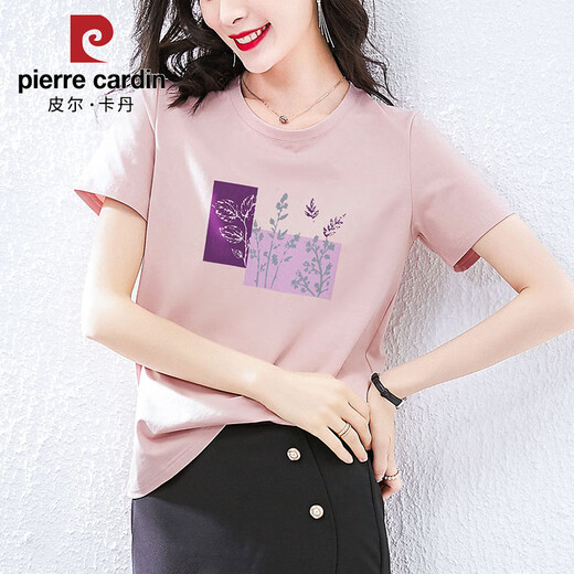 Pier Cardin Pure Cotton Short Sleeve T-shirt Women's Loose Korean Pink Half Sleeve T-shirt Summer 2025 New Summer Top Z-6193 White M (Suggested 80-105Jin [Jin equals 0.5 kg])