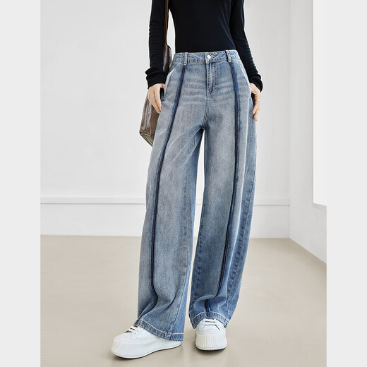 Diálogo Diseño Sense Split Straight Jeans para mujeres 2025 Autumn New Fashionable Wash Loose Slim Casual Cashilers Denim Azul [Entrega 15 días después del pago de preventa] 27