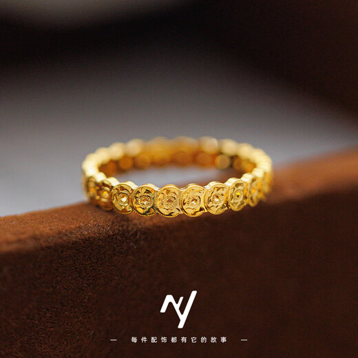 OIDSG Old Phoenix 9995G gold color sand gold 999 broken ice copper coin ring for men and women light luxury hollow coin ring element broken ice copper coin ring No. 8