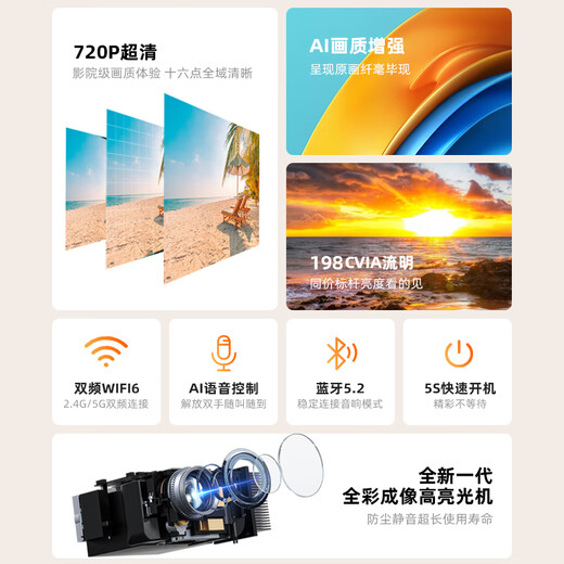 Lecoo Lenovo LK213 Gimbal Projector Home Smart High Definition Projector Schlafzimmer Mobiltelefon Projektion TV (Electric Focus AI Intelligent Sprachsteuerung Heimkino)