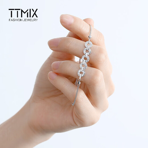 TTMIX Shiny Crushed Ice Five Emperors Money pt950 Platinum Bracelet New Chinese Style Platinum Bracelet Birthday Gift 6.52g 16+2cm