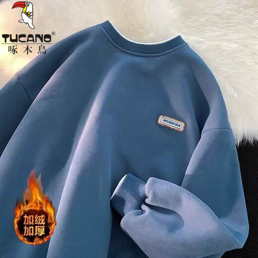 Woodpecker long-sleeved T-shirt men's round neck bottoming shirt for men and women couples autumn and winter youth loose sweatshirt men's top white regular XL (recommended weight 120-140Jin Jin equals 0.5 kg)