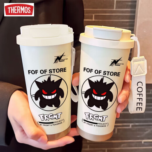 Thermos creative Geng Gui Thermo Copa Gran capacidad Copa de agua de paja Portable Doble Coffee Café Nuevo Modelo de alta precisión para hombres y mujeres BXAB13794 GHOST + Con Lanyard Ceramic Bottom