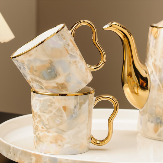 Yanze Light Luxury Wedding Gifts Wedding Gifts for the Couple Tea Set Glass Cup Ceramic Cup Housewarming Gift Swan Stone Pattern Eight-piece Set-Gift Box