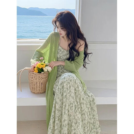 
AFTER MONDAY Korean 2025 spring knitted cardigan floral dress women's fashion suit skirt 3882Q# M [Suggest 100Jin [Jin equals 0.5 kg] below]