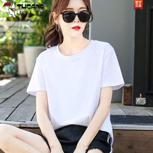 Holzspecker (Tucano) High-End-T-Shirt mit reinem Baumwoll für Frauen mit kurzärärmernem, lockeren, vielseitigen, farbenen Farbwäsche-grüne, halbärmelige T-Shirt-Sommer-Top 6172 Hellgurett kurzärmelig (empfohlen 80-105 Jin [Jin gleich 0,5 kg]))