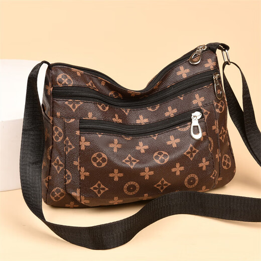 
PSVORT new versatile and atmospheric middle-aged women's bag mother bag multi-layer soft leather one-shoulder crossbody bag mother-in-law bag crossbody bag big flower