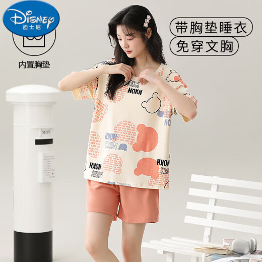 Disney Summer Damen-Kurzärärer-Pyjamas mit Baumwolle, in sich geschlossene Brustpolster, integrierte Heimkleidung, dünner Stil, großer Größe, Sommer, GXT1047 Match M (Empfohlen 75-95jin [Jin gleich 0,5 kg]))