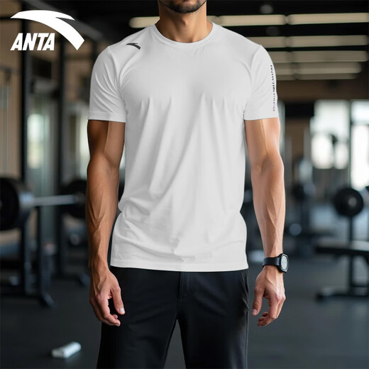 ANTA (ANTA) quick-drying T-shirt for men running autumn long-sleeved quick-drying clothing for men 3A antibacterial moisture wicking fitness sports tops for men solid color quick-drying technology-arm printing pure white M (170) recommended 120-130Jin Jin equals 0.5 kg