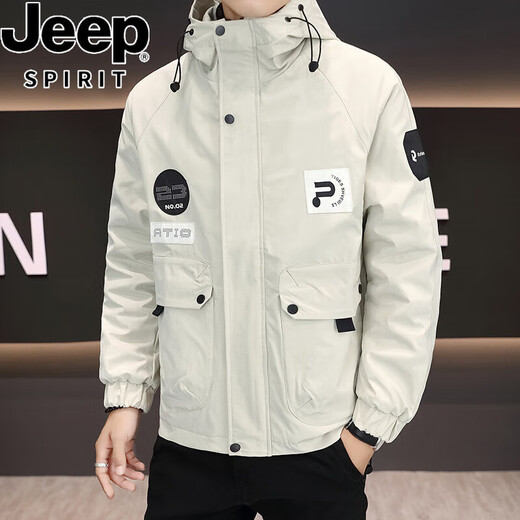 Jeep Spirit Jacket Men's más algodón engrosado a prueba de viento Integrado a prueba de agua 2025 nueva chaqueta de algodón a prueba de frío otoño y chaqueta de invierno verde militar verde más algodón-687 chaqueta en espesor M [95-110Jin [Jin equivale a aproximadamente 0.5 kg]]]