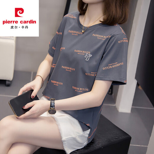 Pier Cardin 2025 Sommer Neues T-Shirt mit Kurzärärmel-Kurzarm-Baumwoll für koreanische Frauen im koreanischen Stil, schlanker und vielseitiger lässiger Fett MM Bauchabdeckung Top 9901 Grau M [ca. 80-95]