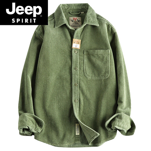 JEEP SPIRIT small amount of custom-woven pure cotton corduroy washed long-sleeved shirt men's American khaki trendy single pocket shirt jacket green 18 M 100-130Jin Jin equals 0.5 kg