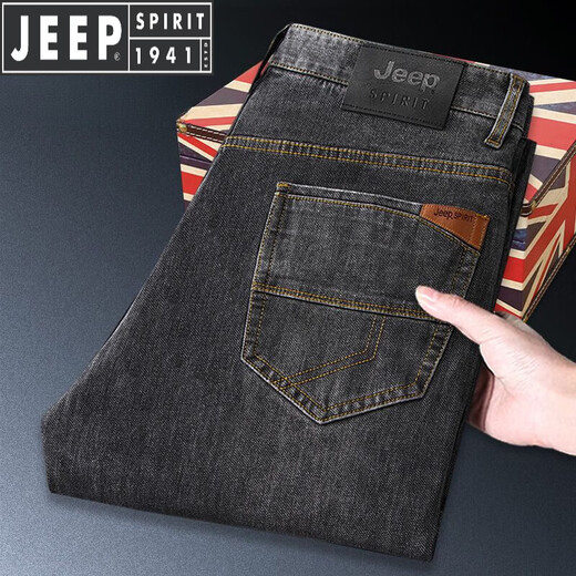 JEEP SPIRIT吉普高端牛仔裤男士夏季薄款宽松直筒中年弹力商务休闲大码长裤子 蓝色 JP679 34