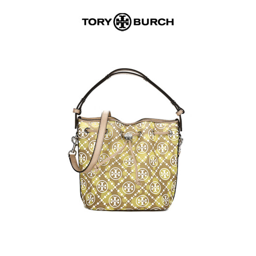 Tory Burch汤丽柏琦T MONOGRAM提花女包水桶包斜挎包 TB166273-251 卡其绿