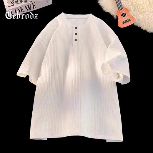 Cebrodz France long-sleeved t-shirt men's 2025 new boys casual loose textured bottoming shirt Henry collar versatile sweatshirt black L