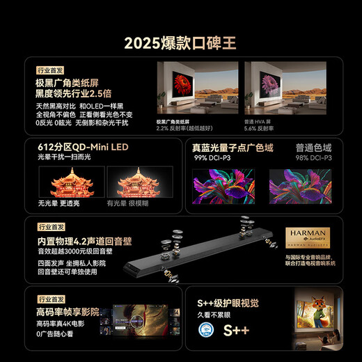 Skyworth TV Black Knight A5F Pro 65-inch 612 partition QD-Mini LED ultra-black wide-angle paper screen Harman echo wall state-subsidized a5f+ upgrade