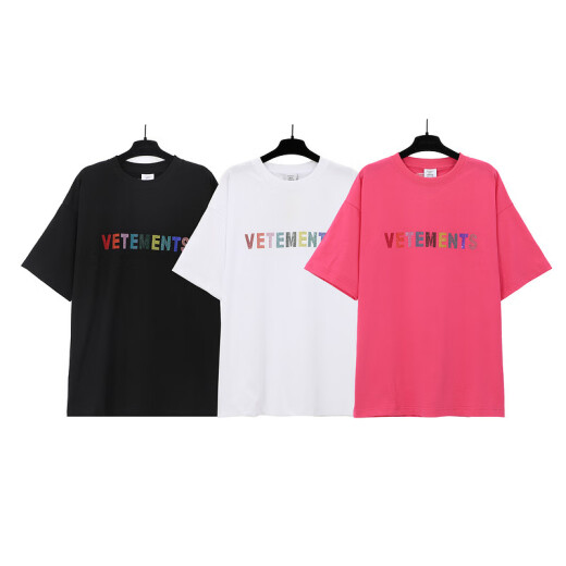WALKING BEAUTY新款VTM维特萌字母印花男女宽松休闲圆领短袖T恤高街潮牌棉Tee 7029黑 S