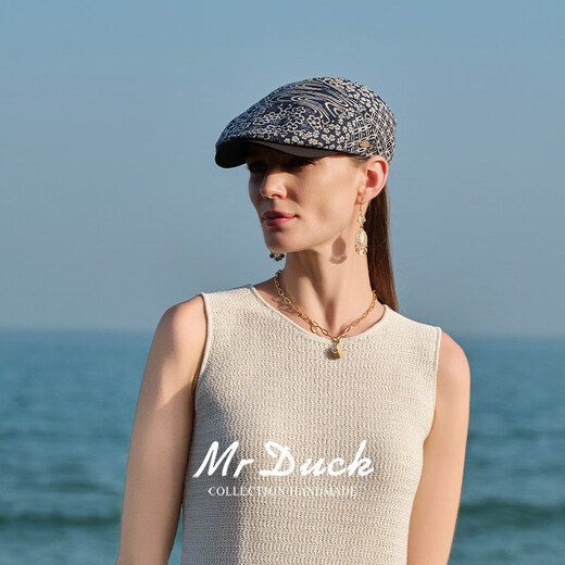 Mr Duck High-End-Baseball-Mütze, modische altmodische Leinen Duckbill Cap, handgefertigter altmodischer Hut, Nationalstil-Hut, gefärbte Blue Presbyterian XL (61-62 cm)