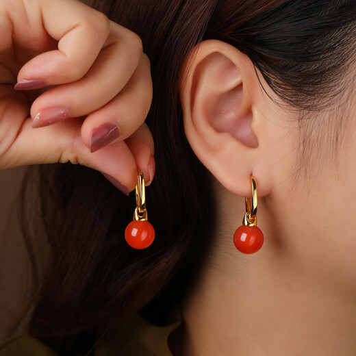 Little Silversmith Nanhong Agate Fuman Earrings S925 Silver Earrings for Women Red Chinese Retro Earrings Jewelry Birthday Gifts