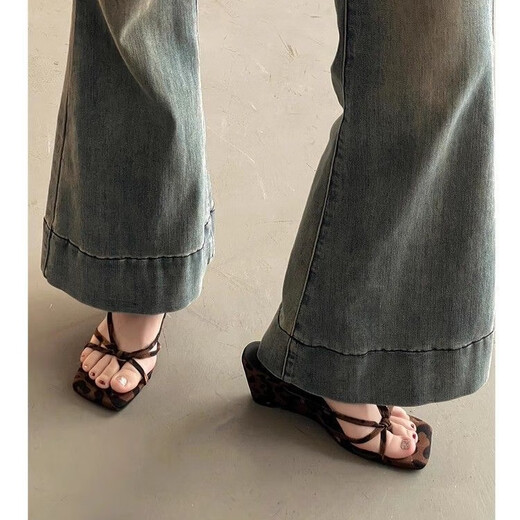 Zhenxi French leopard print heel sandals wear new summer thin-band shoes clip-on French heeled slippers sandals Leopard print 6cm 38