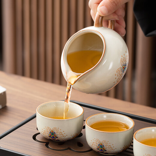 Tangfeng Ru Kiln Kung Fu tea set complete set for home office reception and tea making special ceramic teapot teacup teatray small set Four Autumn Tea Tray + Jiangya Xishi Pot + 4 male cups