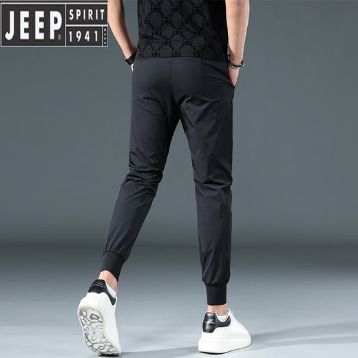 Jeep Spirit Feste Farbe Eisseide Harem Hosen Herren Sommer dünne elastische Taille Vielseitige Füße schnell trocken neun Punkte lässige Sporthosen schwarz 30