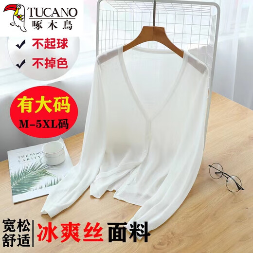 Woodpecker shawl with knitted cardigan for women in summer extra large size fat mm200Jin[Jin equals 0.5 kg] Ice silk sweater sun protection thin coat Black 2XL 110-120Jin[Jin equals 0.5 kg]