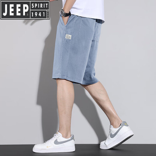 JEEP SPIRIT Jeep Summer Thin Tennis Casual Shorts Men Loose 2025 New Straight Ice Silk Medium Pants Men's Cropped Pants HJ1049 Light Blue M