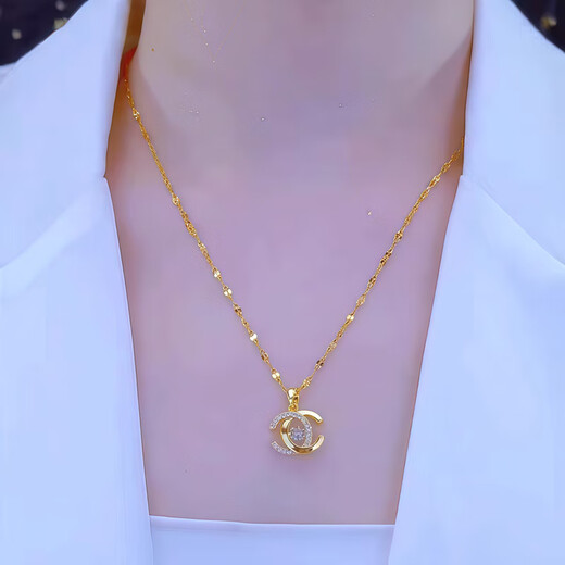 MHFDO999 gold double c necklace gold-plated C-shaped pendant 2025 new 18k color gold plated clavicle chain gold store same style double c smart diamond necklace