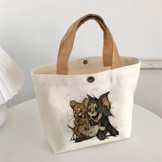 [JD Logistics] Large capacity canvas bag women's fashionable shoulder bag bento bag cartoon handbag mommy bag three little bears 1 package [27*22*8cm]