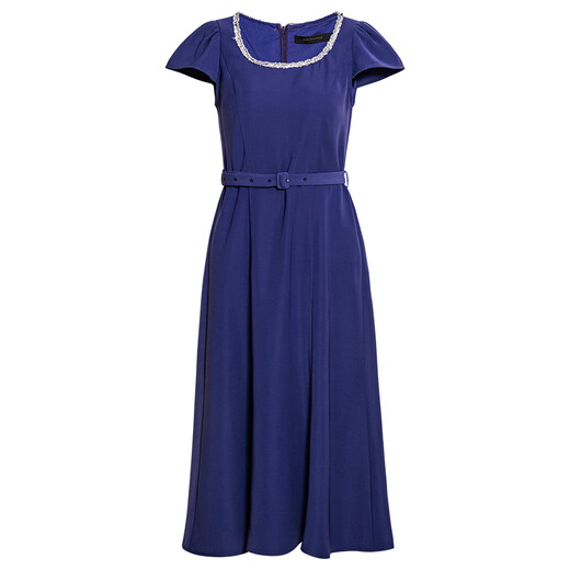 
ROEYSHOUSE French lace-up waist dress 2025 summer new fashion round neck blue purple big hem skirt 12163 blue purple M