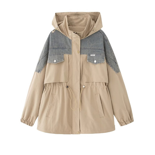 ROMON (ROMON) jacket for women's windbreaker mid-length 2025 spring and autumn new style small person loose and versatile casual large size fashionable and slim Khaki S