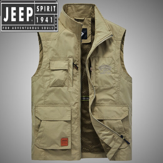 JEEP SPIRIT Jeep Spirit Vest Men's Spring and Autumn Casual Multi-Pocket Workwear Vest Men's Photography Fishing Vest Jacket Gray 2XL 155-170Jin Jin equals 0.5 kg
