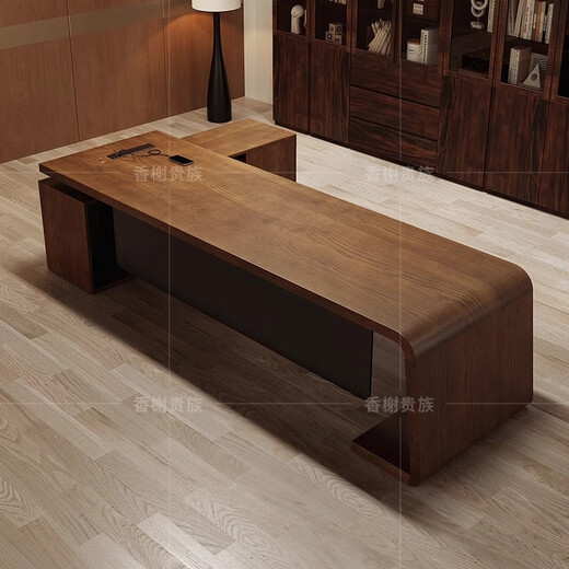Champs aristocratic South American black walnut boss desk, high-end solid wood executive desk office furniture, log large CEO desk, whole board South American walnut table 180 long * 80 wide * 75 high * thick 6cm cabinet 150 long * 35 wide * 61 high