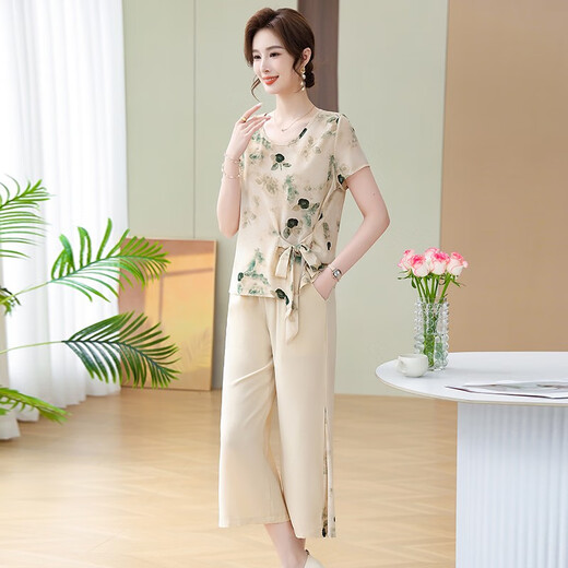 Kuzhang (Kuzhang) Neues Mutter-Sommer-Anzug modisches Chiffonhemd für Frauen mittleren Alters und ältere Menschen, um ihren Bauch zu bedecken und sie schlank und kurzärmelig aussehen zu lassen.