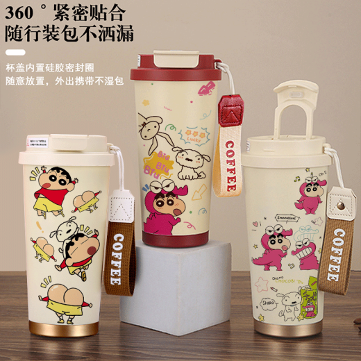 Chengliu Crayon Shin-shirt thermos for women 2025 new cartoon cute high-value straw water cup portable double drinking cup 316 inner liner Double drinking coffee cup 530ml SY3892