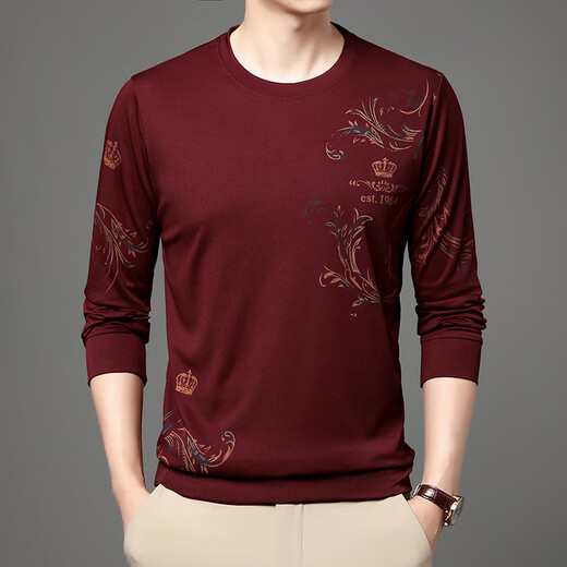 Camiseta de manga larga de seda de verano de mediana edad de mediana edad y jóvenes cuello redondo delgado 2025 nueva camiseta de la base de la base masculina de mediana
