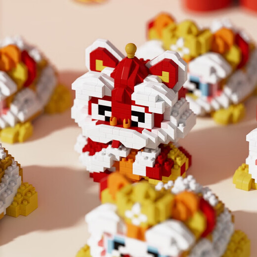LEGO乐高国潮醒狮微小颗粒拼装玩具积木舞狮拼图摆件男女孩儿童节 9901侧卧舞狮