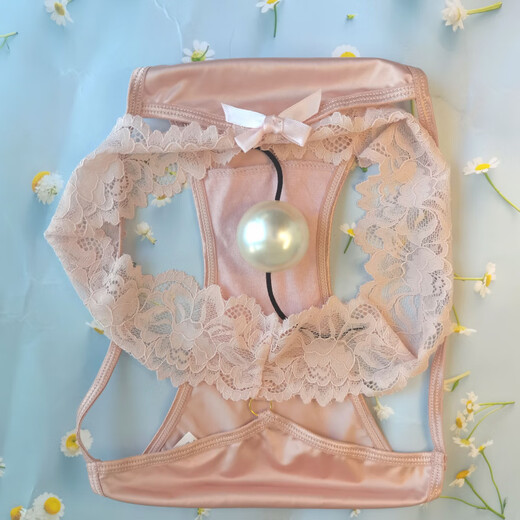 Thong perverted 4cm imitation pearl underwear, enlarged lace thong, tight black M