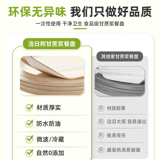 Jieribang disposable dinner plates 7 inches * 30 sugar cane pulp dinner plates, thickened, waterproof, oil-proof, degradable, environmentally friendly, outdoor