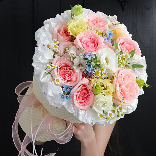 Airi Flowers 99 roses for girlfriend, birthday flowers for wife, date flowers, proposal, confession gift, flower shop delivery, pink lychee and platycodon mix and match small fragrant bouquet